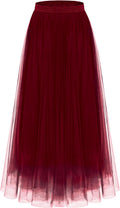 Women's 2-Layer Tulle Midi Skirt - Elastic Waist Flowy A-Line