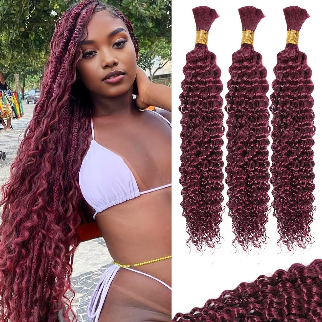 99j Red Burgundy Human Braiding Hair for Stunning Boho Styles