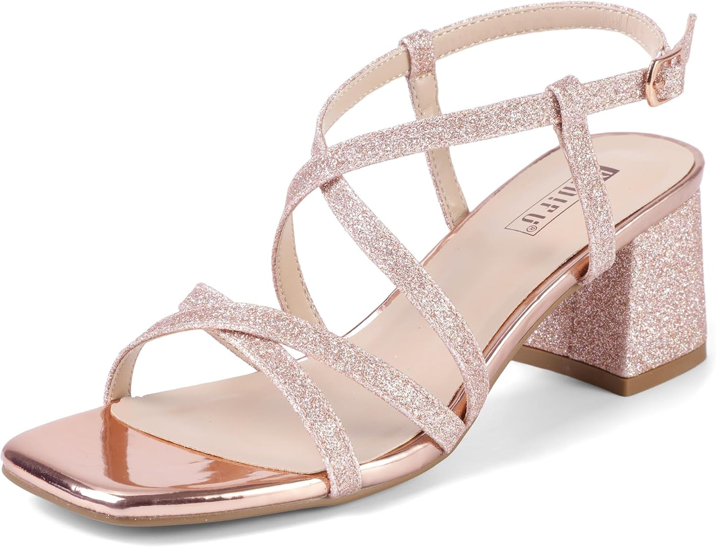 IDIFU IN2 Strapp Chunky Block Square Toe Heels for Women