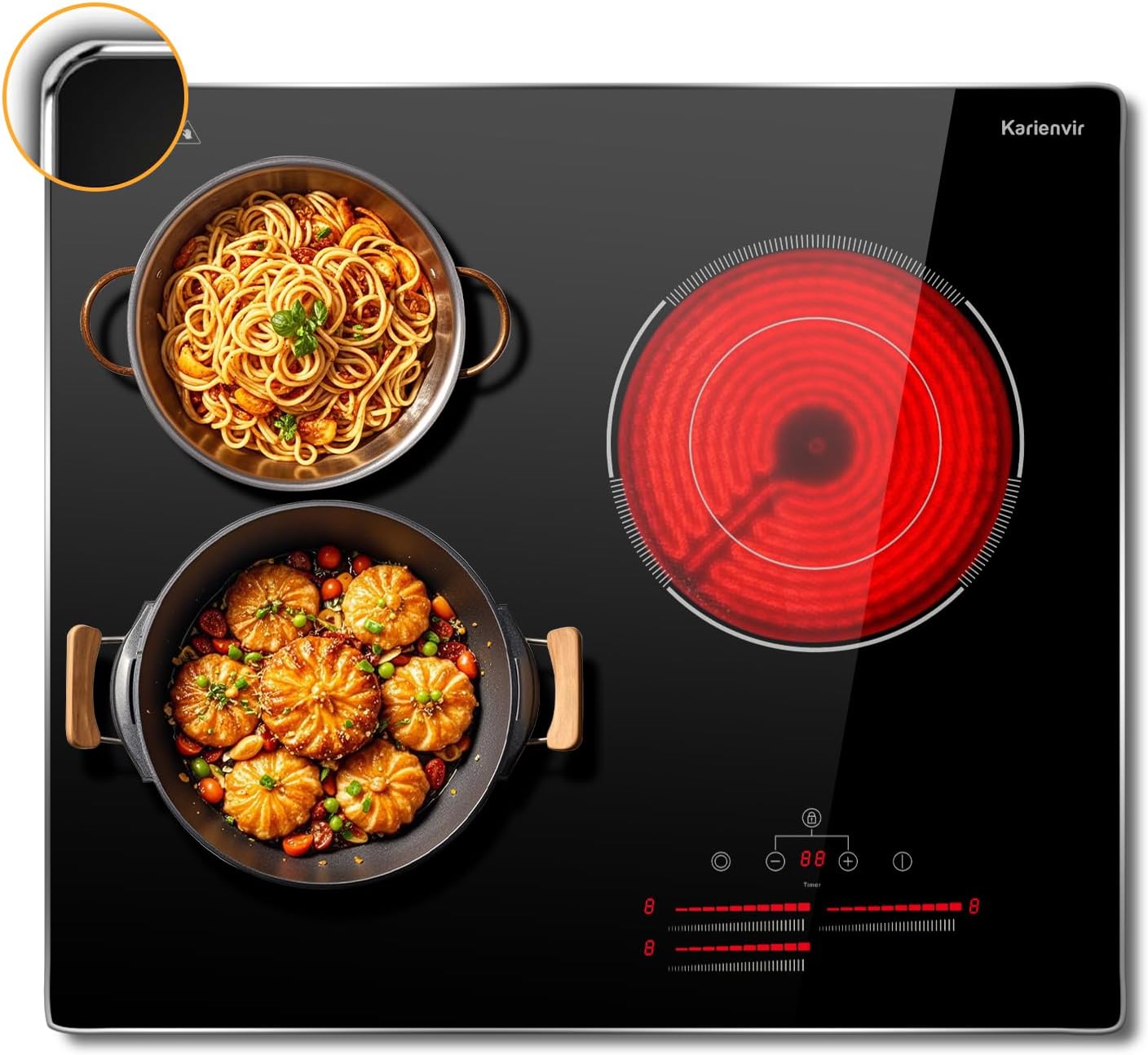 24 Inch Electric Cooktop with 3 Burners and Double Ring Burner