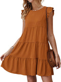 Women's Summer Ruffle Sleeve Babydoll Mini Dress - Flowy Apricot