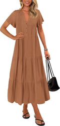 Summer Maxi Dresses for Women 2025 V Neck Tiered Swing Dress
