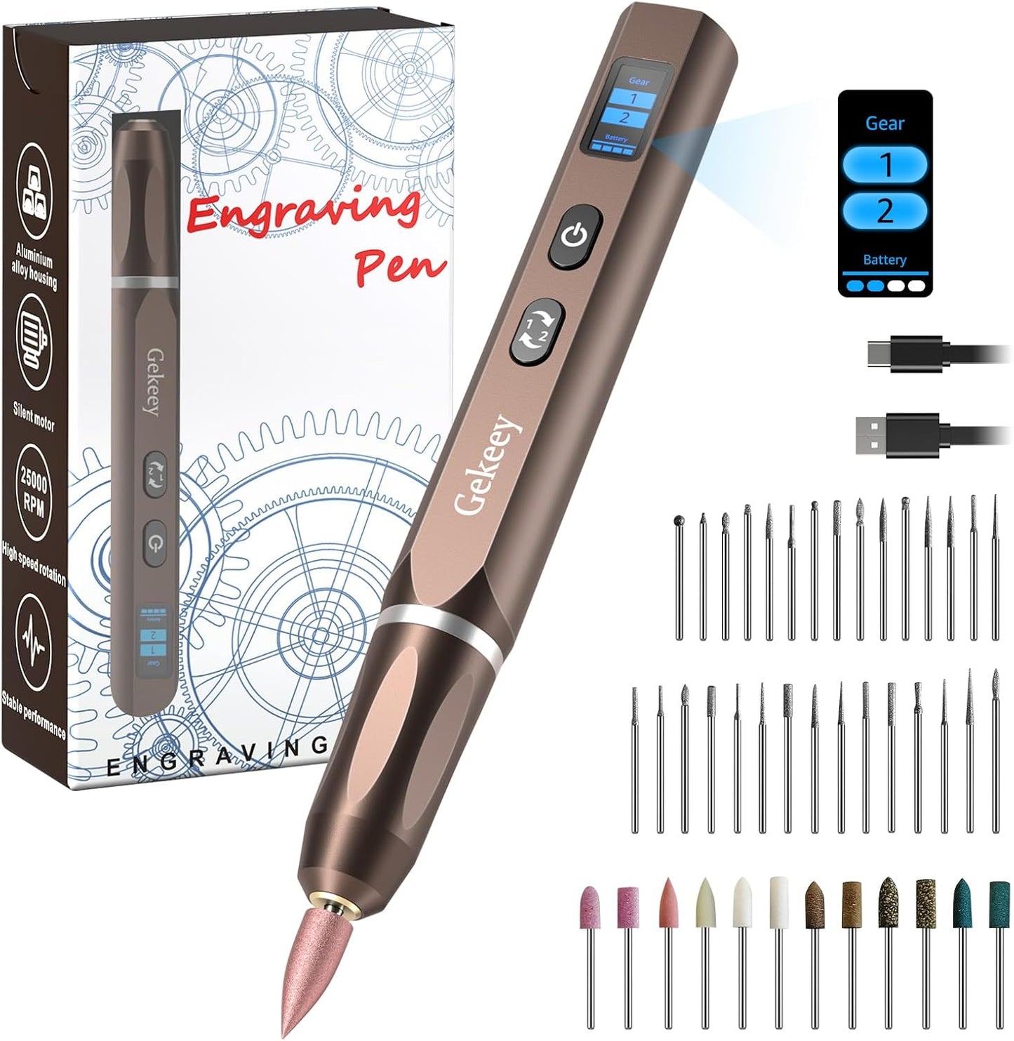 Gekeey Electric Engraving Pen for Metal Wood Glass and Plastic