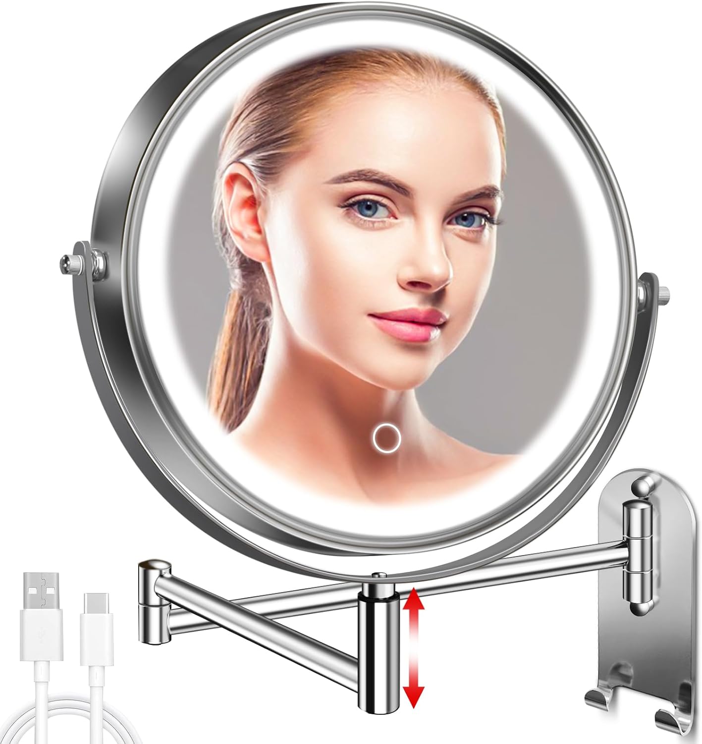 8in Wall Mounted Lighted Makeup Mirror with 3 Color Lights