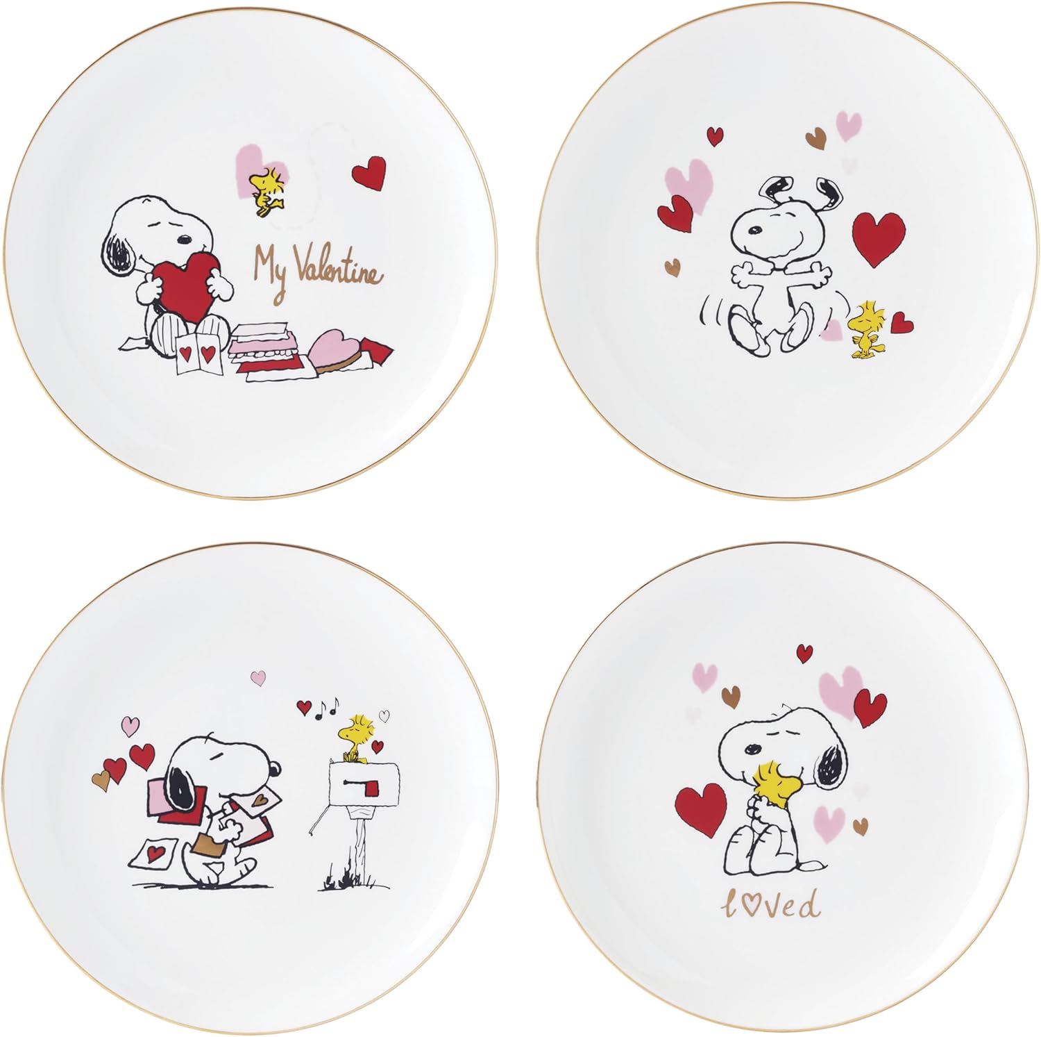 Lenox Snoopy Valentine's Day Accent Plates Set of 4 Assorted Designs
