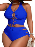 Plus Size Lace Up Bikini Set - Tummy Control Two Piece Bathing Suit