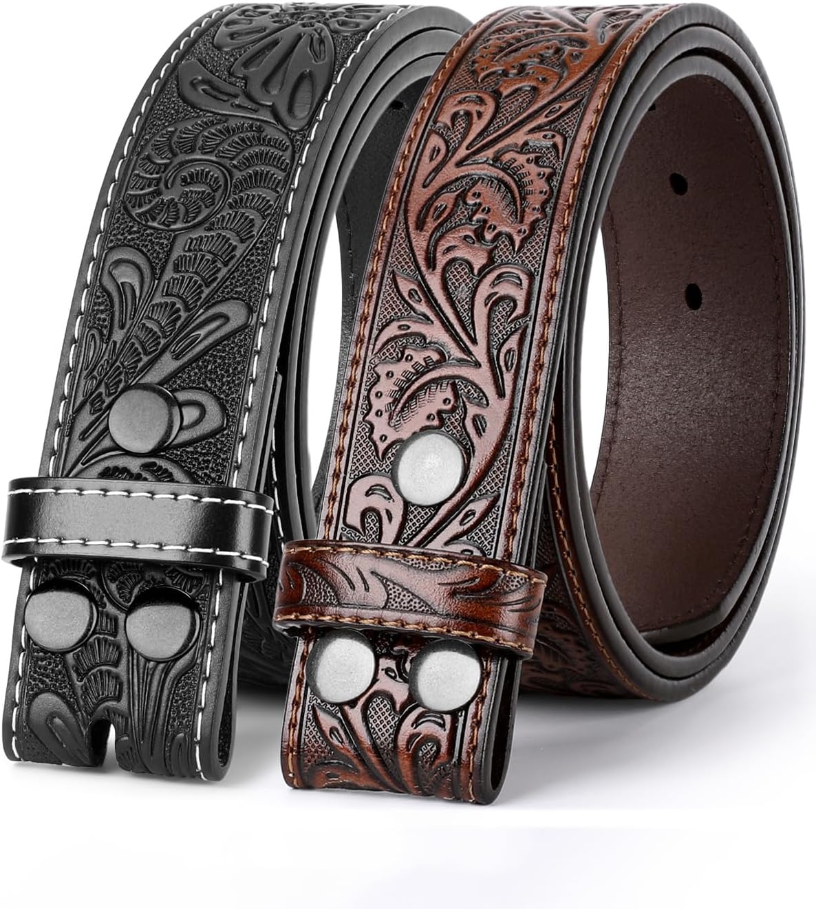 Western Leather Belt Strap for Men Women - Unique Carving Design