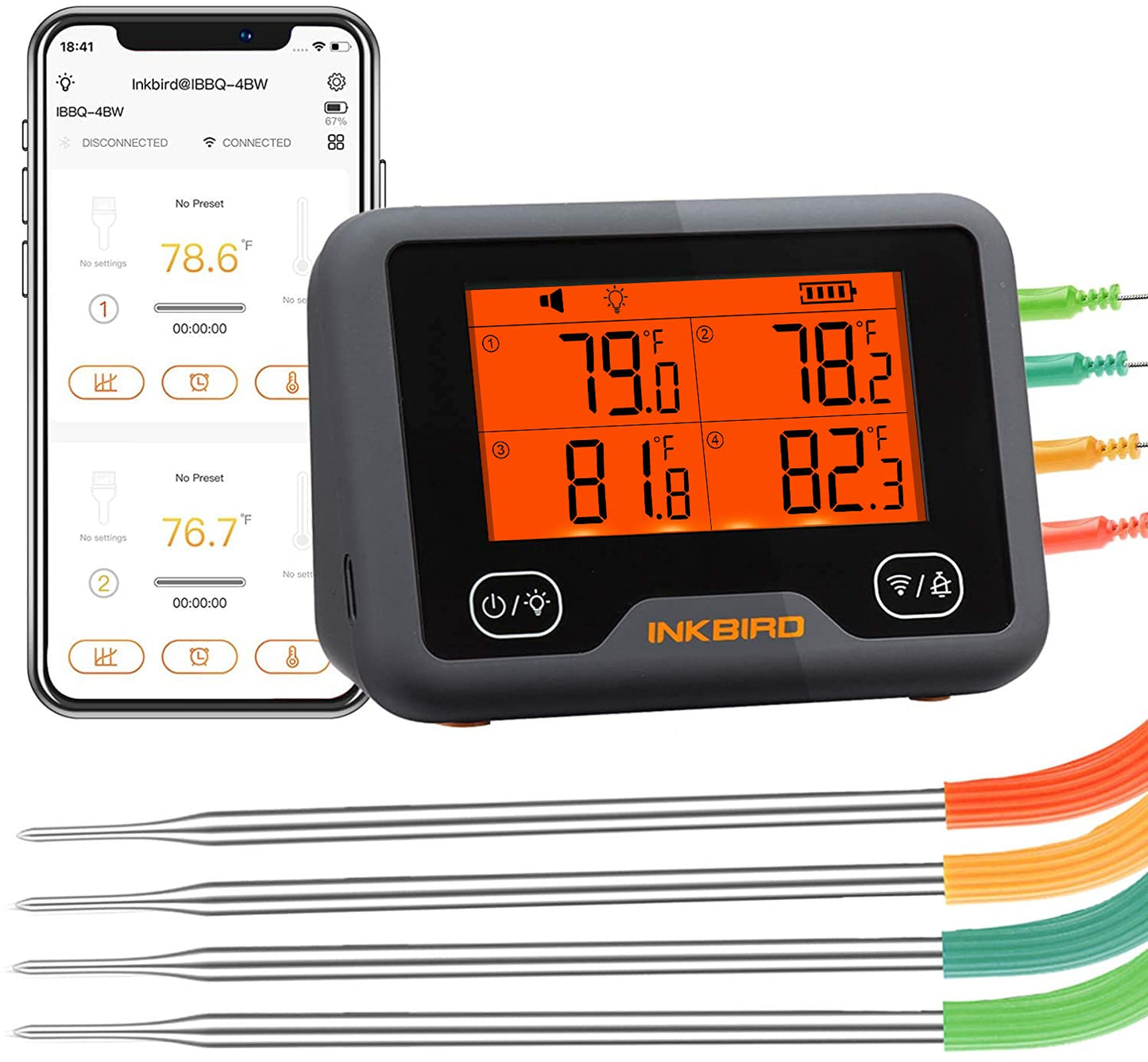 Inkbird Smart Meat Thermometer: Mobile Alerts, 4 Probes