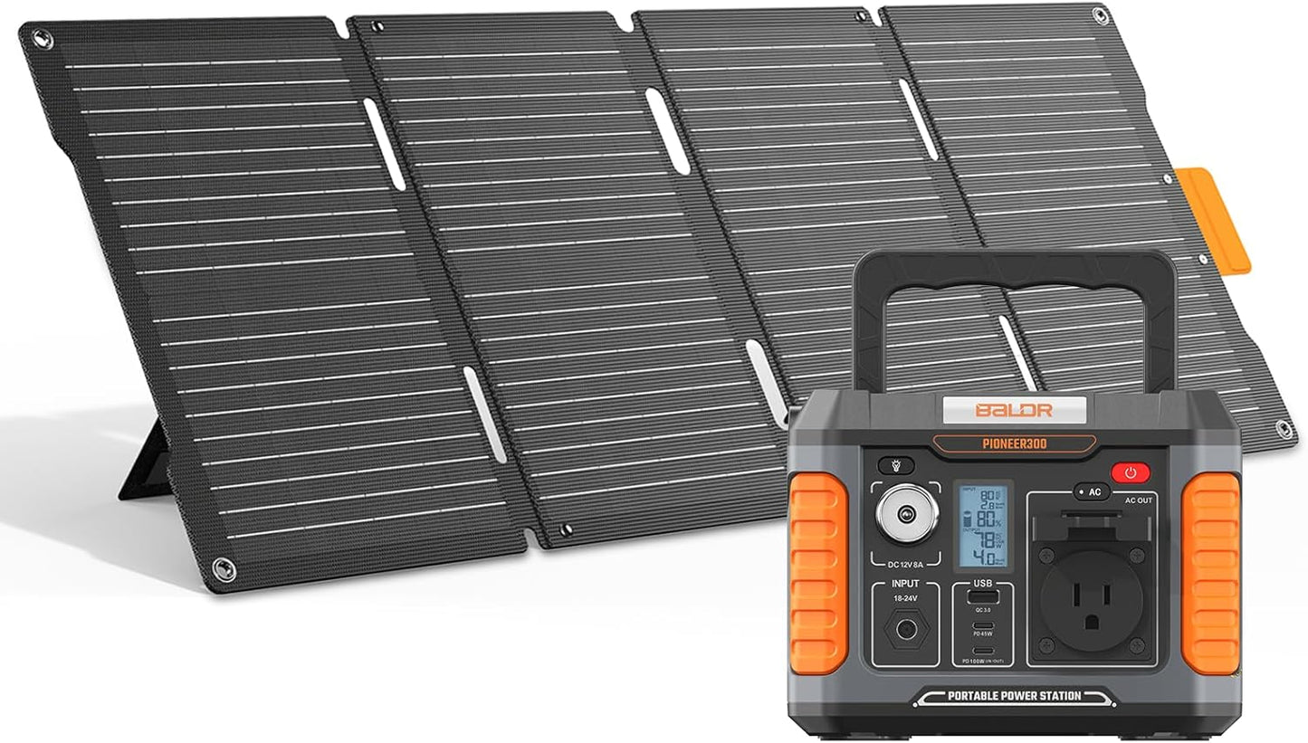 300W Portable Power Station with 60W Solar Panel for Adventures