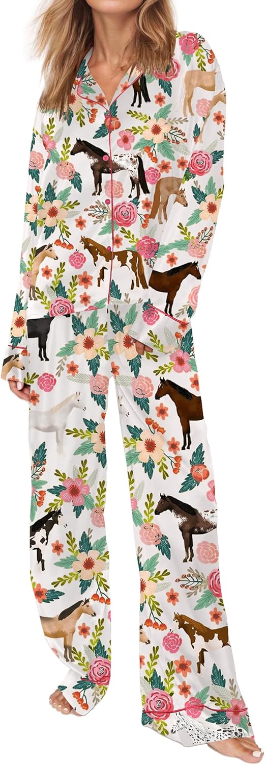 Satin Pajamas Set for Women Long Sleeve Button Down Pjs