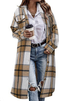 Womens Plaid Shacket Corduroy Trench Coat - Oversized Casual Fit
