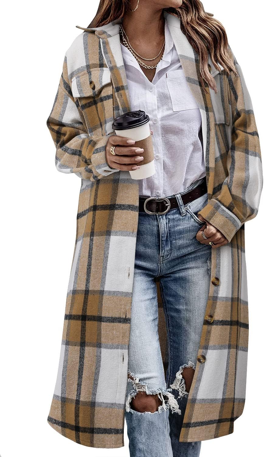Stylish Womens Plaid Shacket Jacket for Casual Outfits
