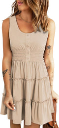 Womens Sleeveless Smocked Empire Waist Ruffle Mini Dress - Flattering