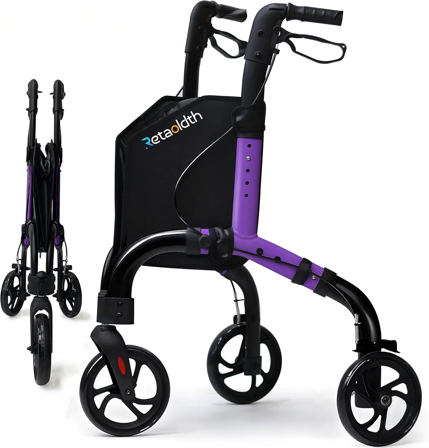 Lightweight 3 Wheel Rollator Walker for Seniors with Storage Bag