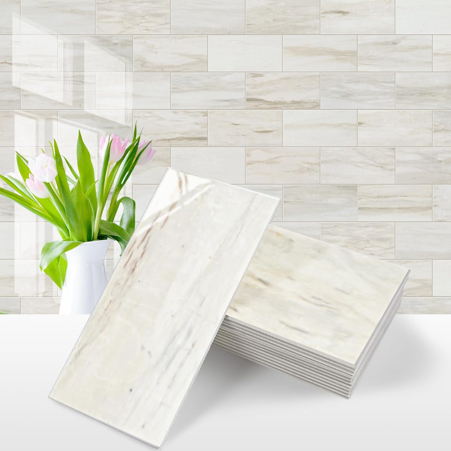Vamos Tile 100-Piece Glossy Wooden Marble Grain Peel and Stick