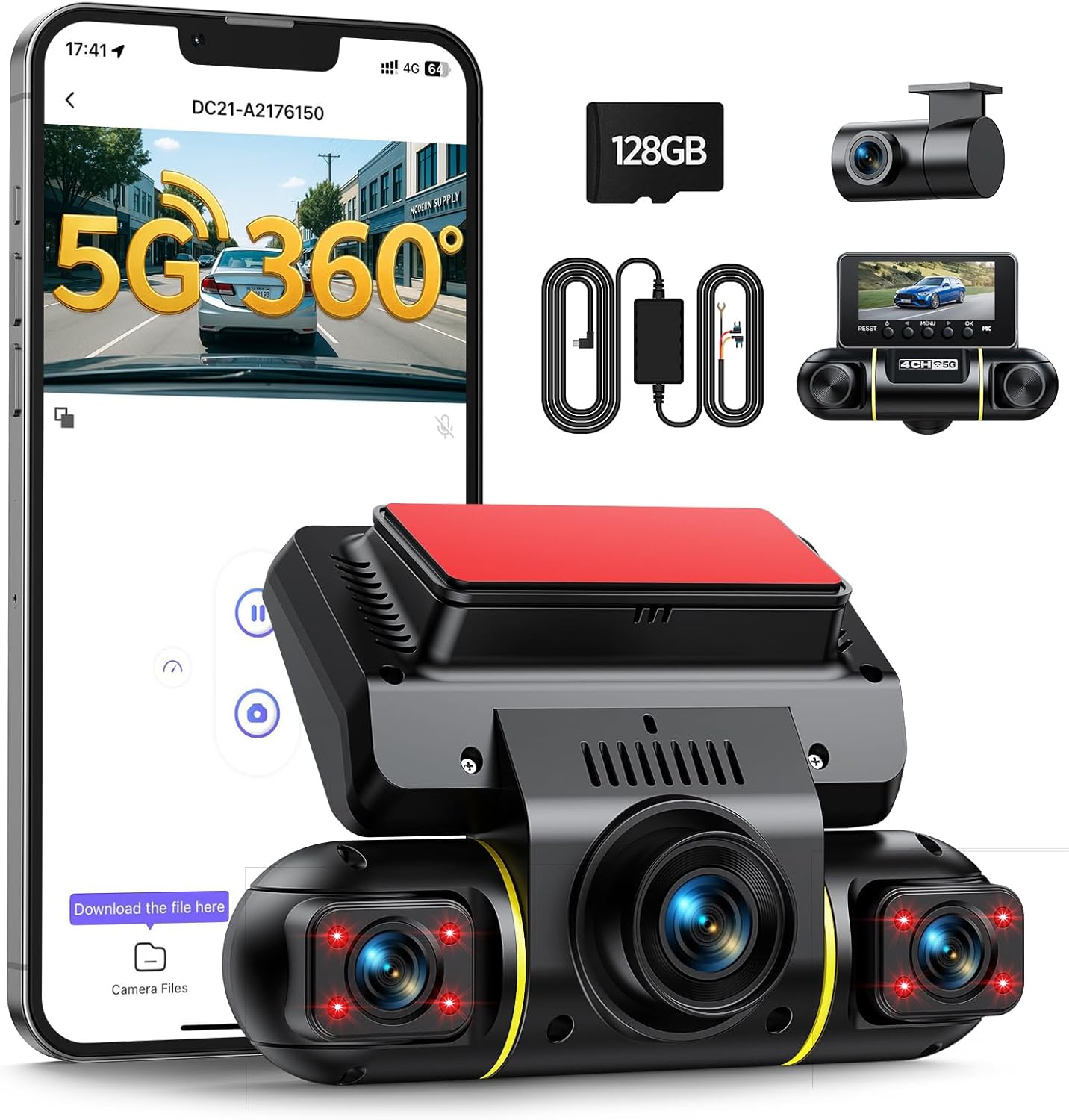 360 Degree View 4 Channel Dash Cam with Night Vision and WiFi