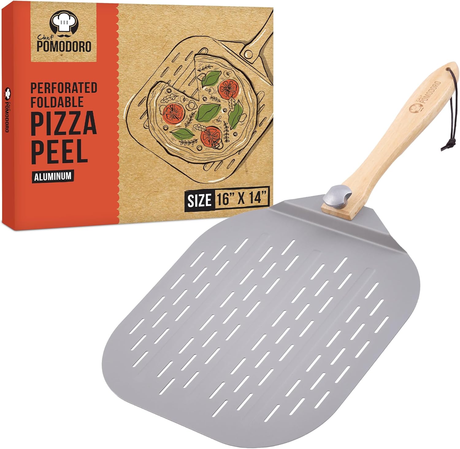Chef Pomodoro Aluminum Metal Pizza Peel with Foldable Handle