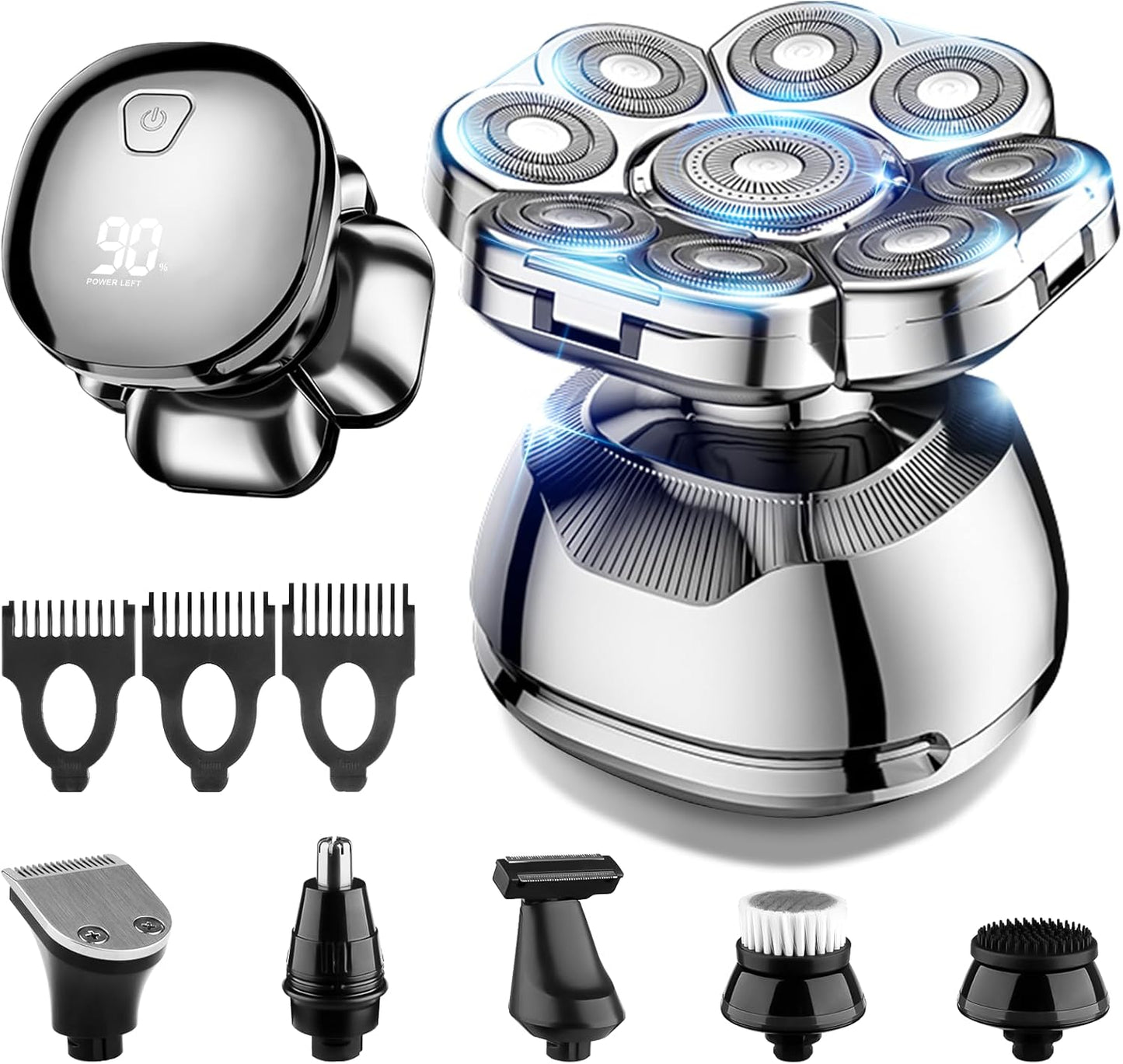 9D Electric Head Shaver for Bald Men with 6-in-1 Grooming Kit