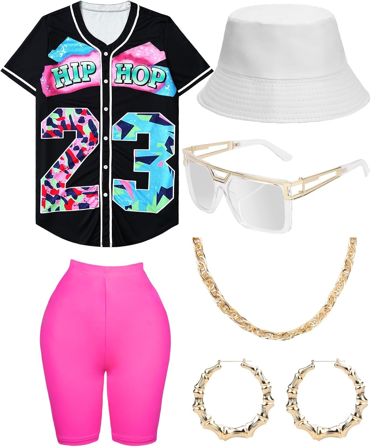 80s 90s Outfit for Women, Hip Hop Costume with Accessories