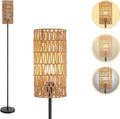 Farmhouse Rattan Floor Lamp for Living Room with Foot Switch