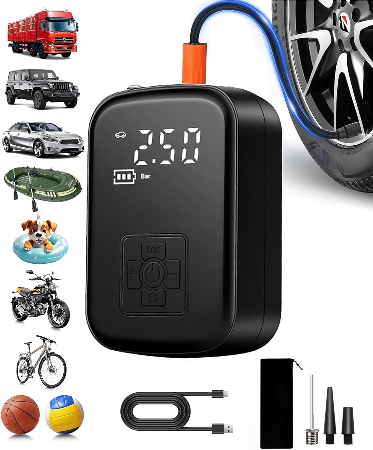 Portable Tire Inflator - 150PSI Power, Cordless & Accurate Gauge Display