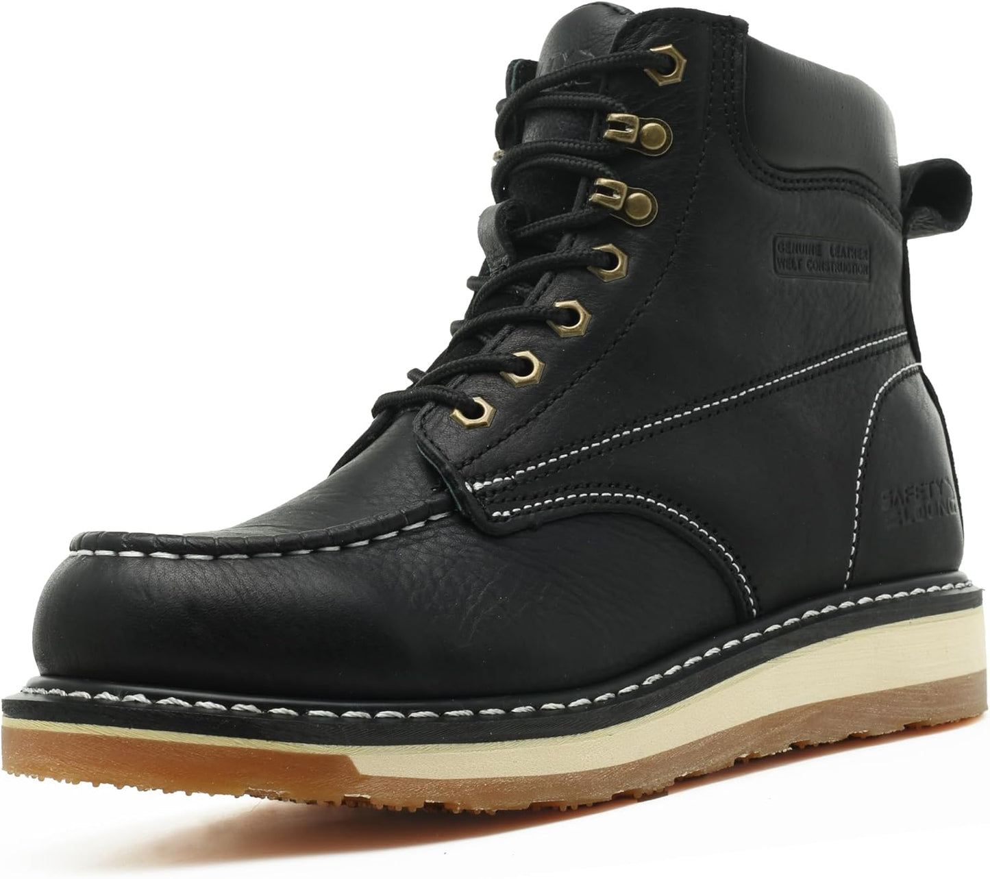 Moc Toe Work Boots for Men Waterproof Comfortable Full Grain Leather