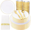 Gold Disposable Dinnerware Set for 50 Guests - Elegant White & Gold