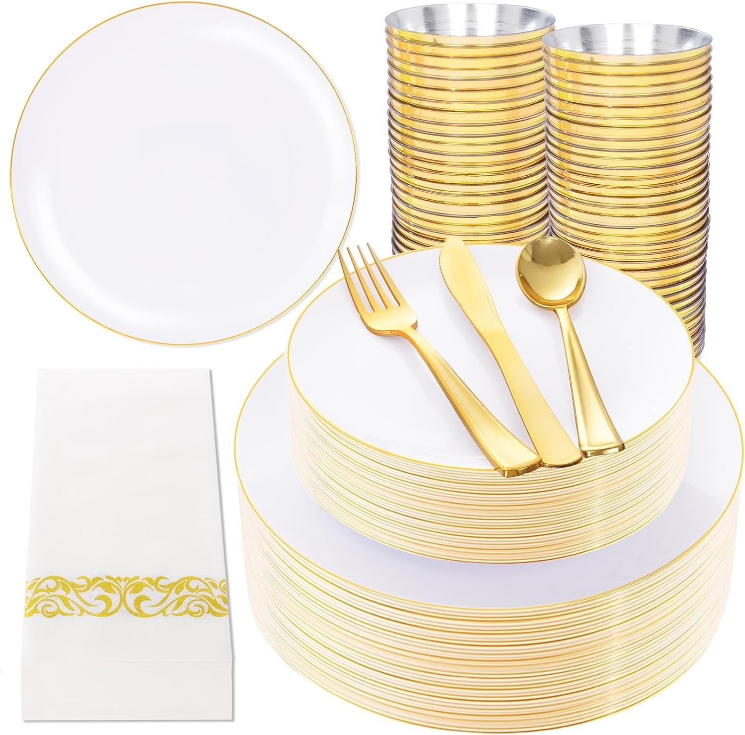 Elegant 350PCS Gold Disposable Dinnerware Set for 50 Guests