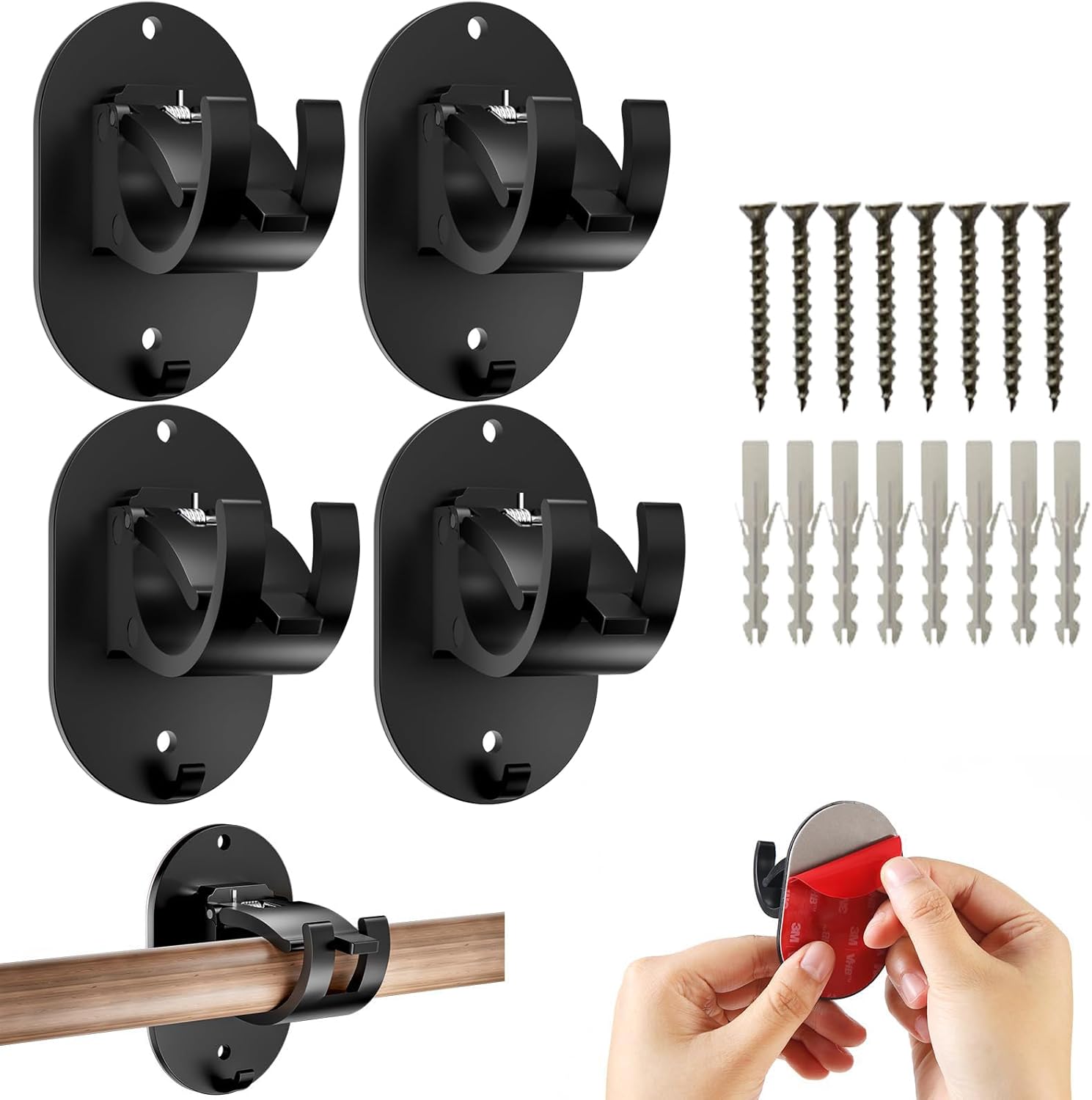 Easy Install Black Curtain Rod Holders by MULIKE