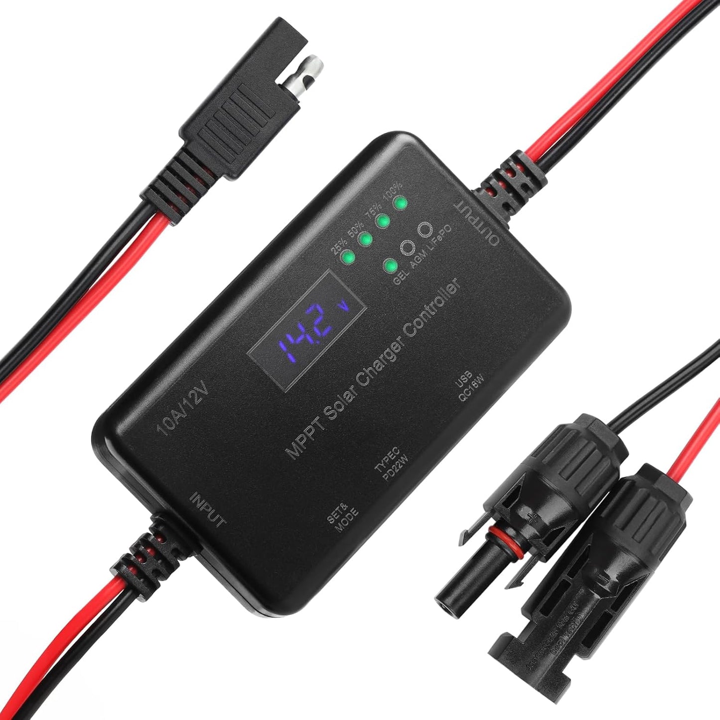 MPPT Solar Charge Controller for 12V Batteries with USB Ports