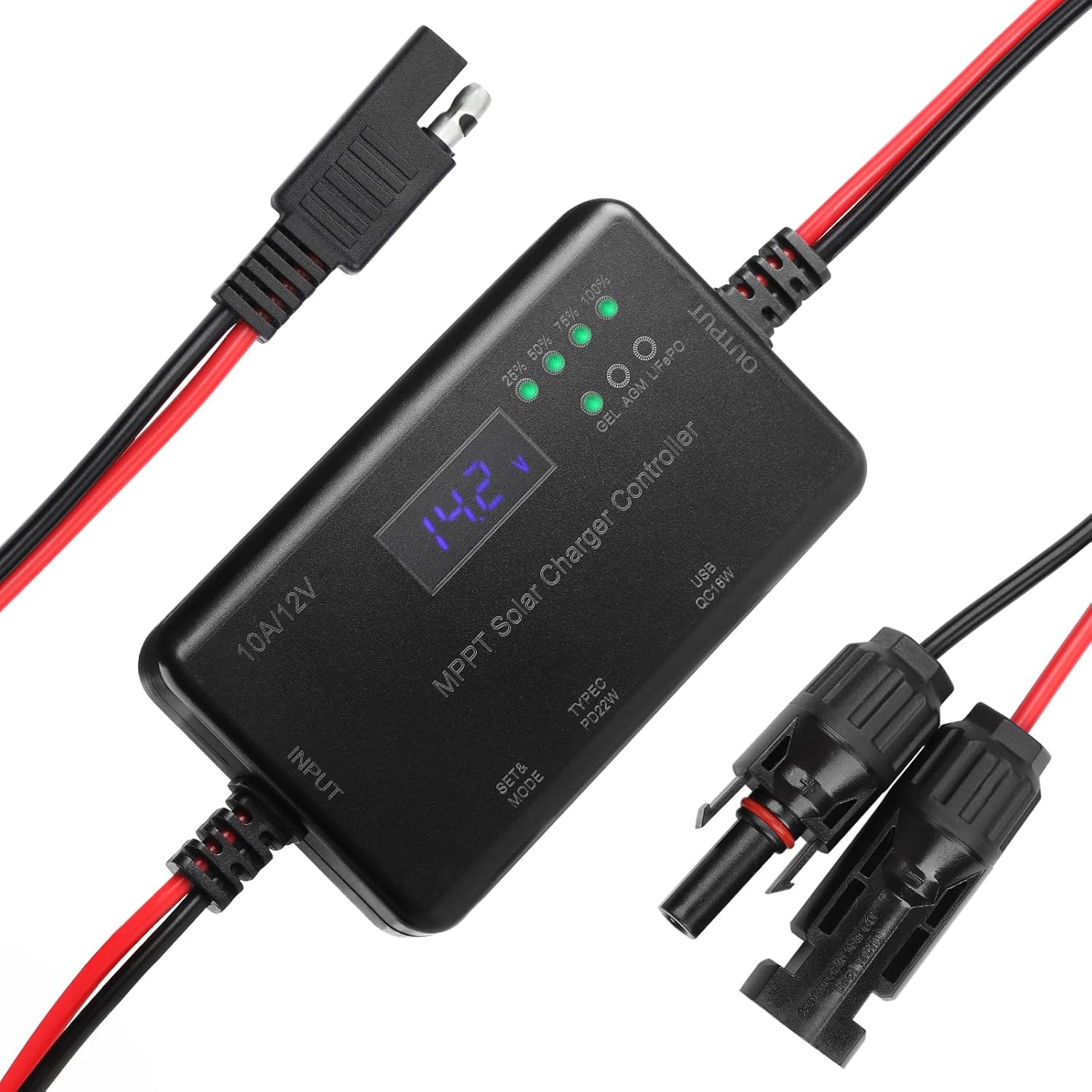 MPPT Solar Charge Controller for 12V Batteries with USB Ports