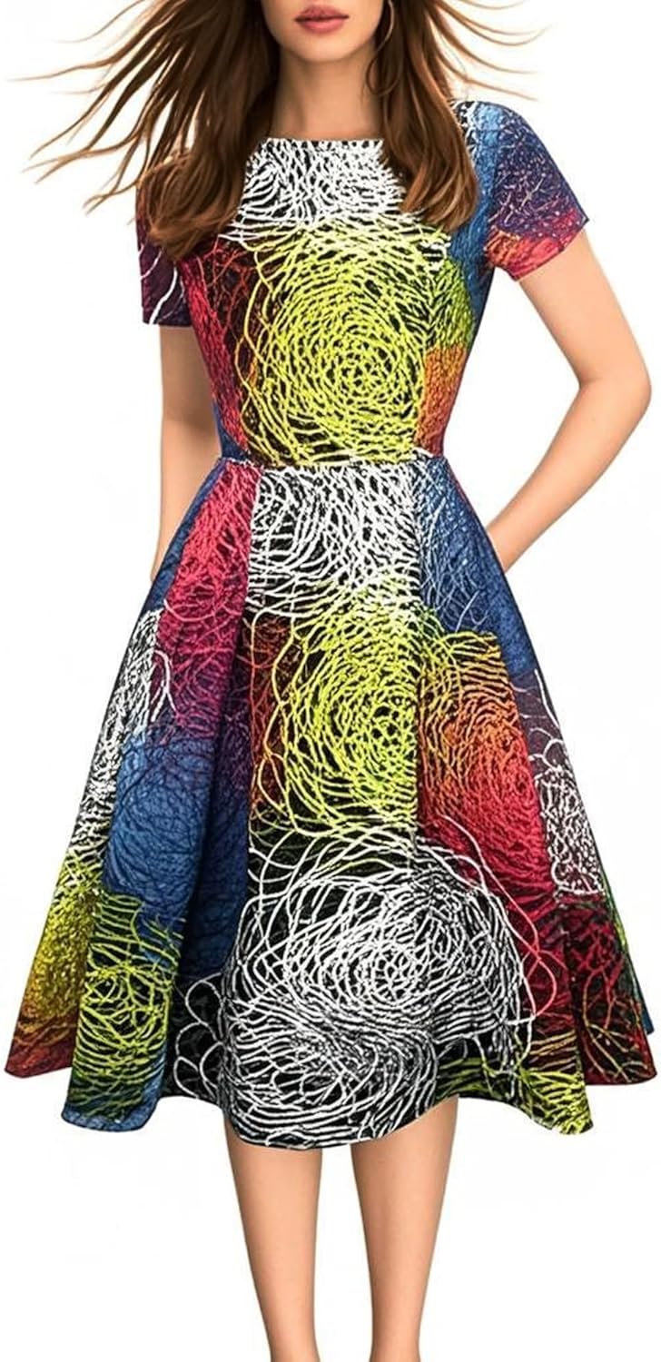 Oxiuly Women's Vintage Patchwork Pockets Swing Dress Review