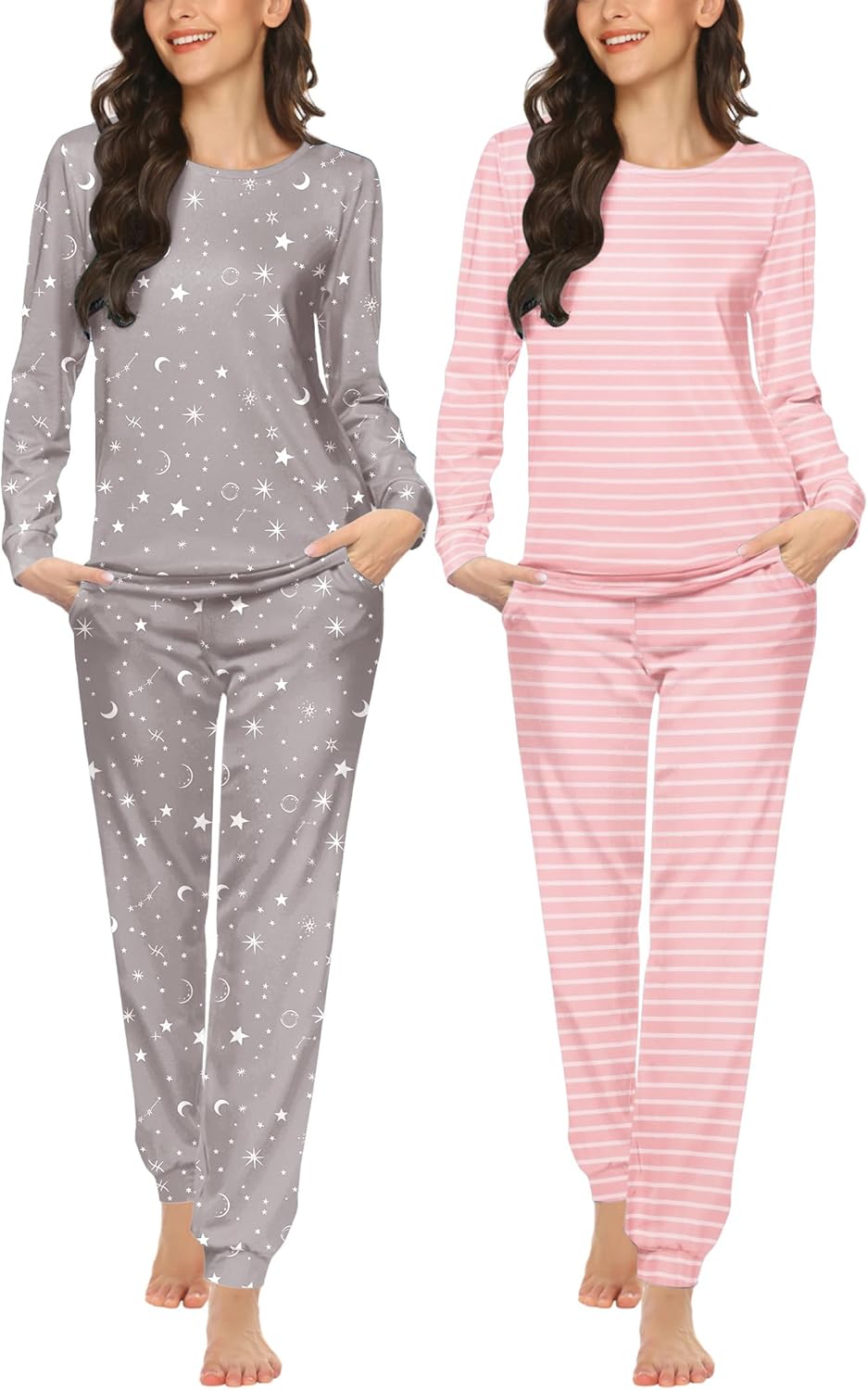 Ekouaer 2 Pack Pajama Sets for Women with Long Sleeve Tops