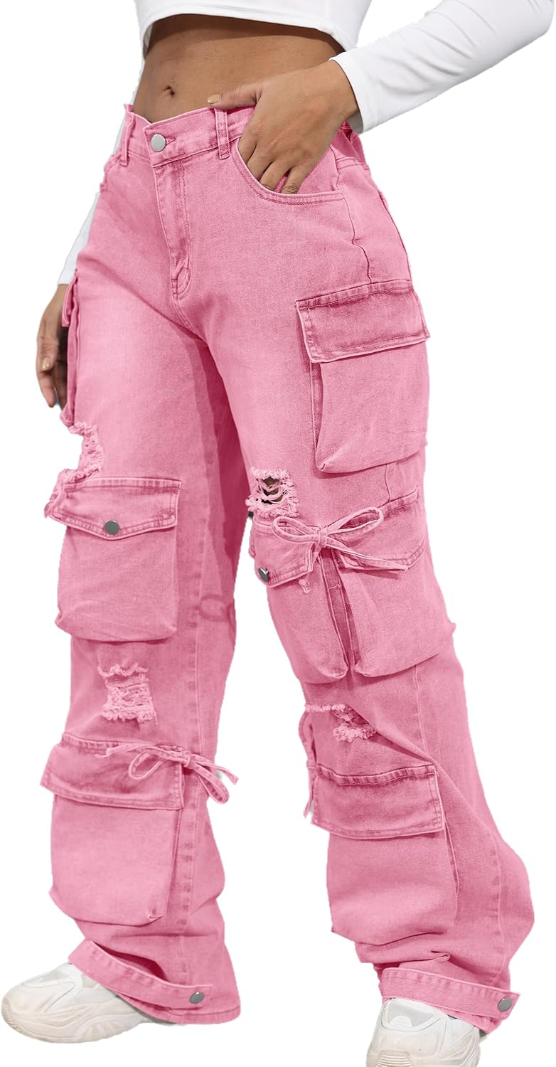 Ryehack Womens Baggy Jeans Y2k Cargo High Waist Denim Pants