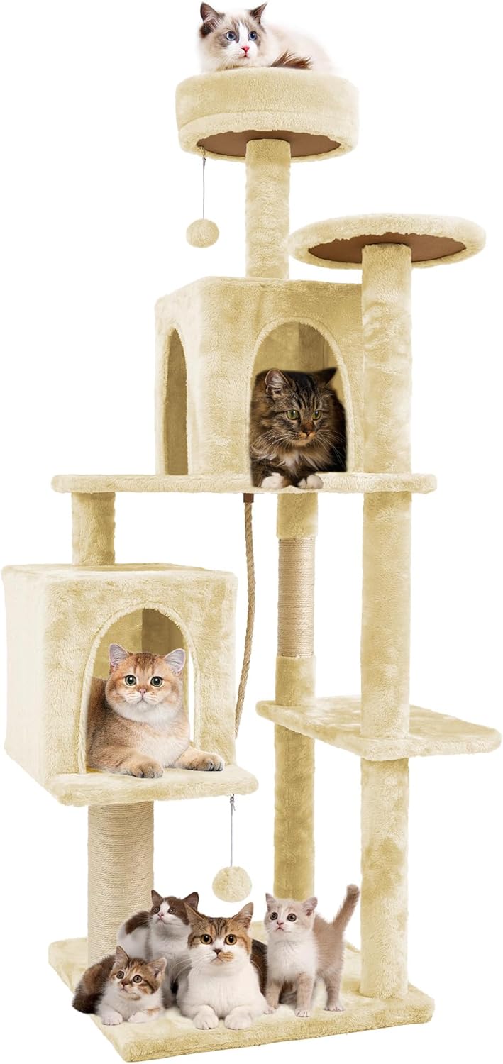 58.5in Large Cat Tree Tower Condo for Indoor Cats - Plush Design