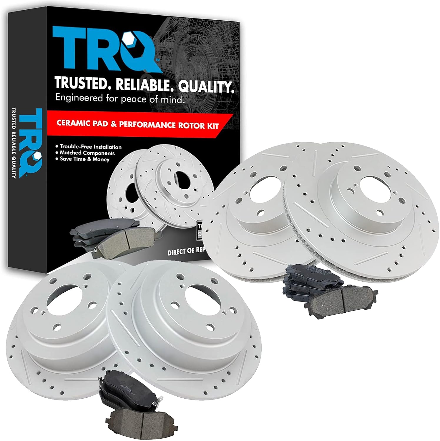 TRQ Performance Brake Pad & Rotor Kit for Saab and Subaru Vehicles