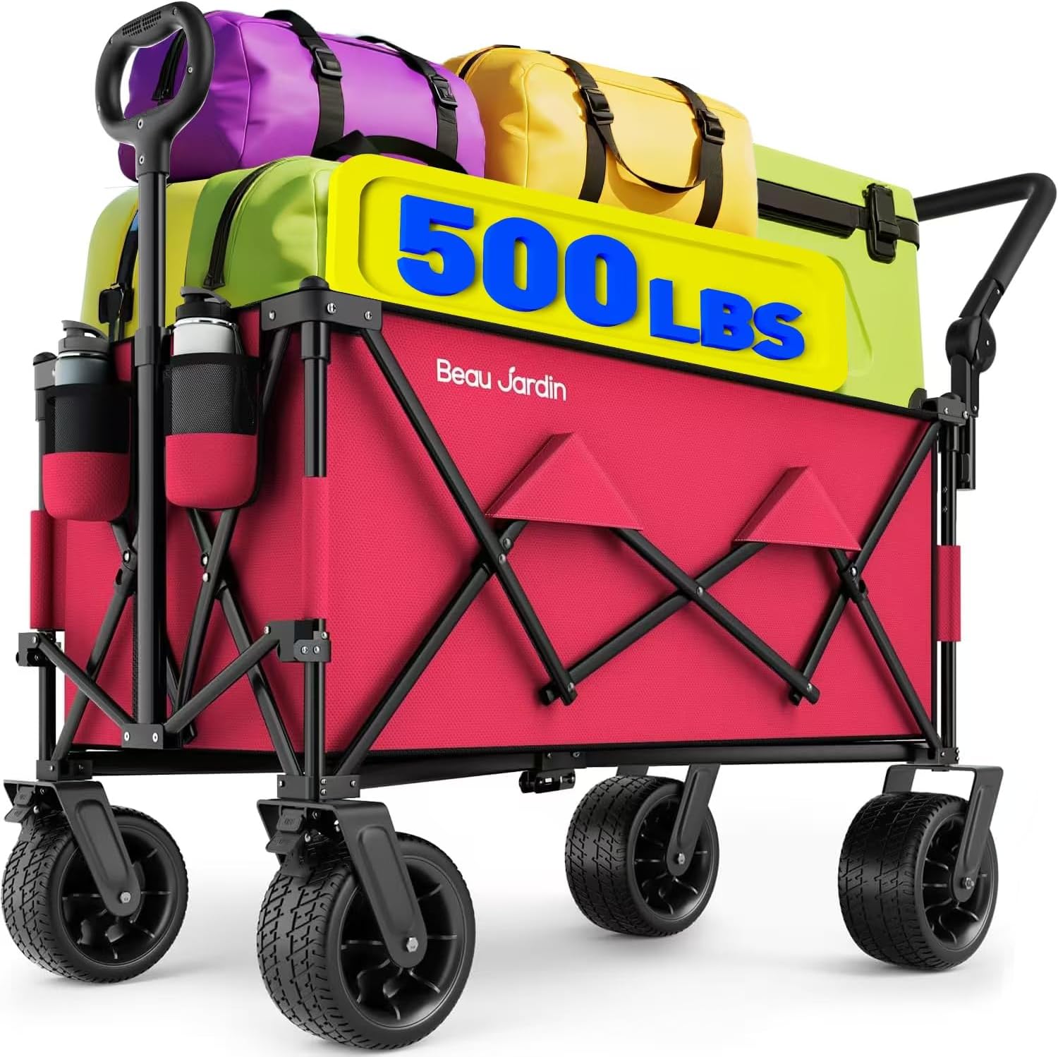 Folding Beach Wagon with Push Handle for All Terrain Use