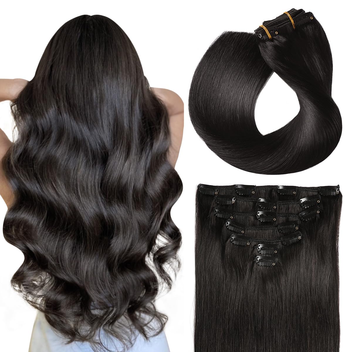 SUYYA Clip in Hair Extensions Real Human Hair for Volume
