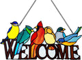 6 Birds Stained Glass Welcome Sign for Front Door - Handmade