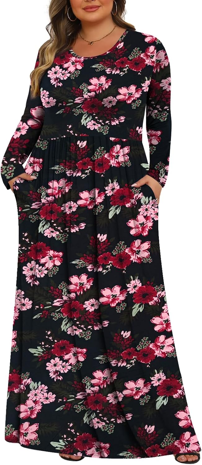 Tencede Womens Plus Size Maxi Dresses with Pockets for Comfort