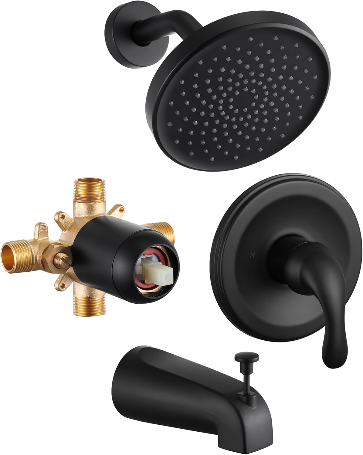 High Pressure Tub Shower Faucet Set With 6 Inch Black Head