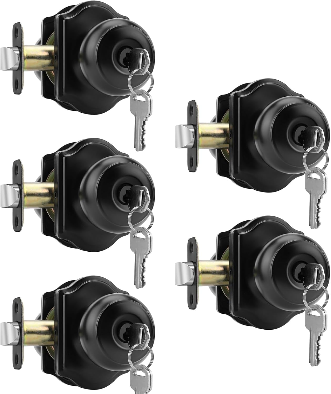 Keyed Entry Black Door Knob Set for Interior and Exterior Use