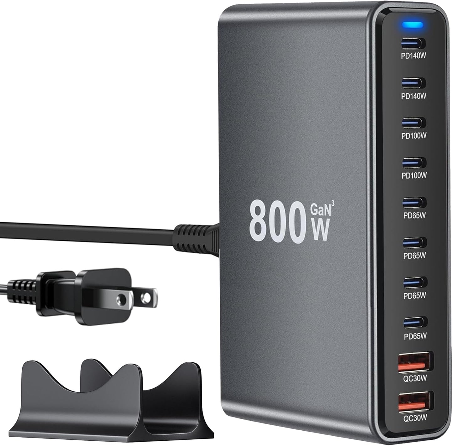800W GaN USB C Charger Station with 10 Ports for Fast Charging