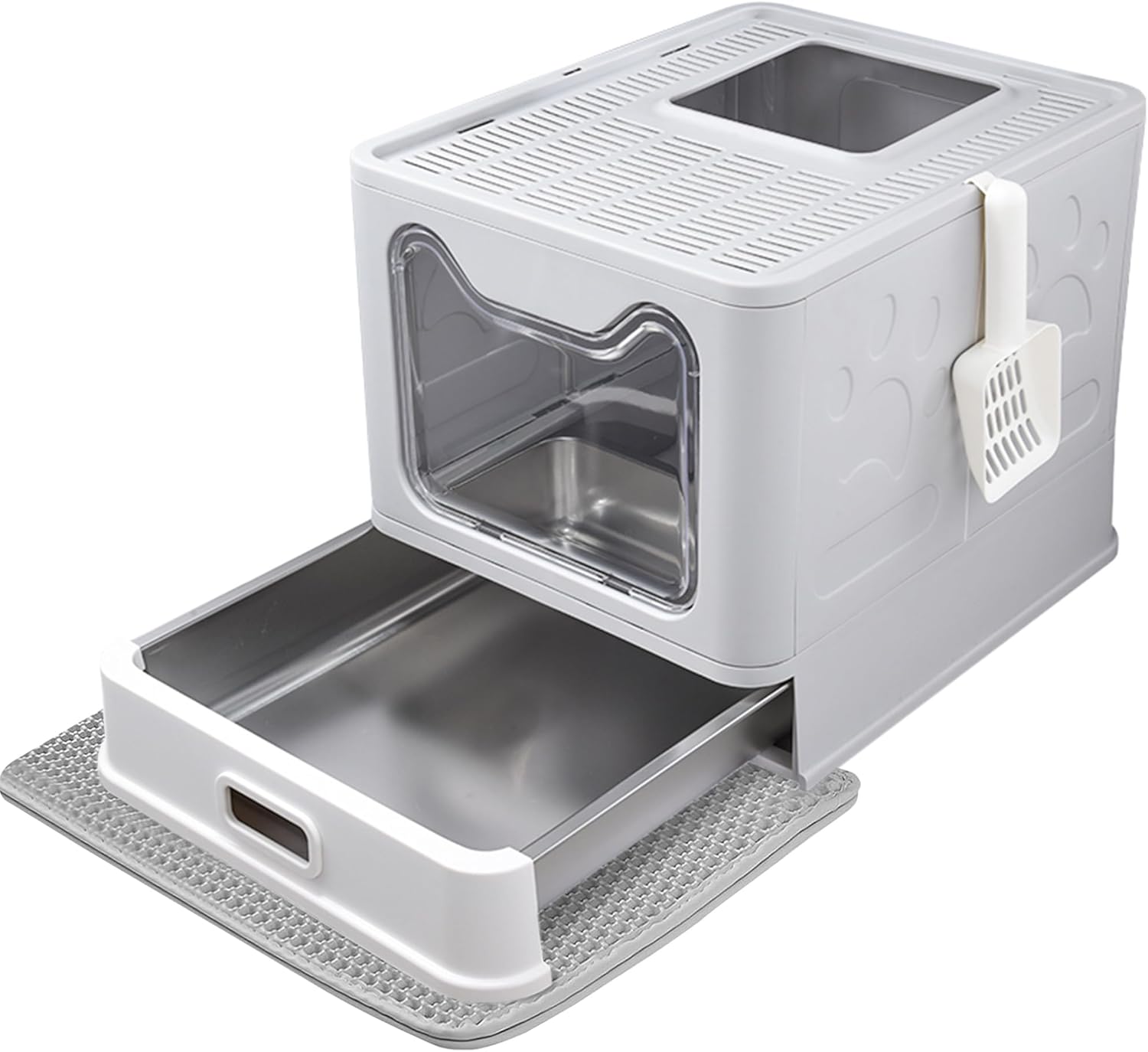 Enclosed Stainless Steel Cat Litter Box with Lid for Easy Cleaning