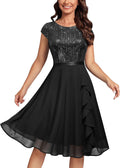 MISSMAY Women's Elegant Glitter Sequin Ruffle Cocktail