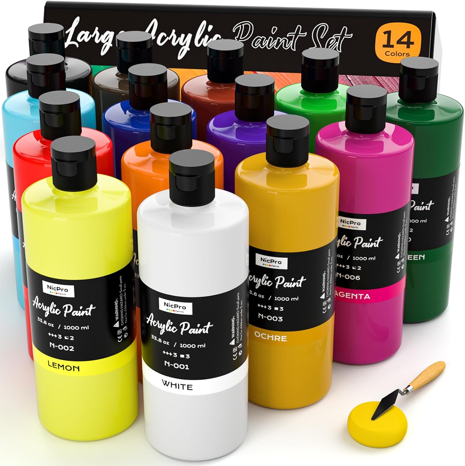 Nicpro 14 Colors Large Bulk Acrylic Paint Set for Artists