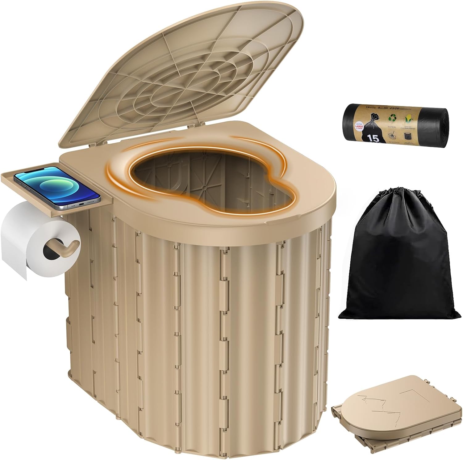 Portable Toilet for Camping with Removable Paper Holder and More