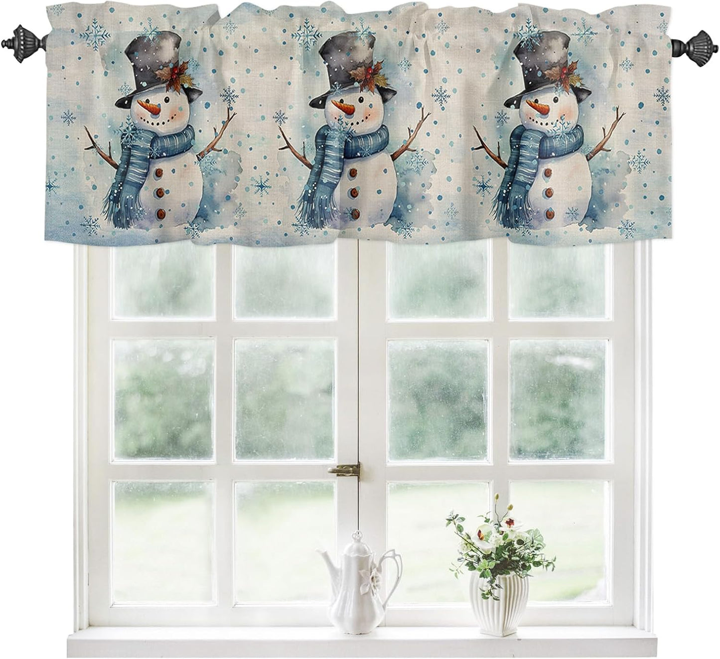 Snowman Holiday Valance Curtain - Festive Window Decor