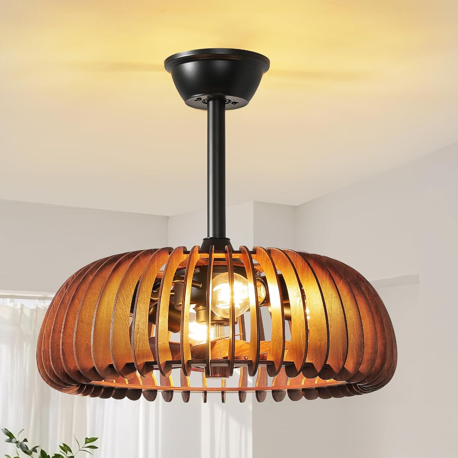 20in Caged Ceiling Fan with Light and Remote for Home Decor