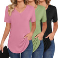 Ficerd 3 Pack Womens Short Sleeve Tunic Tops - Soft Rayon Blend